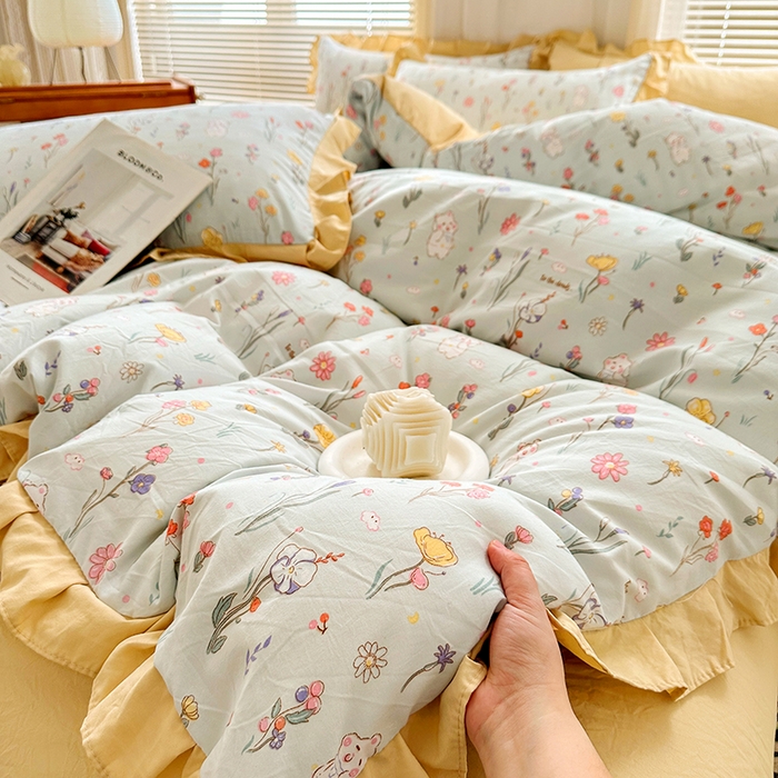 91家纺网 家纺一手货源 找家纺 佳一家纺 2025新款亲肤水洗棉四件套系列 缤纷兔