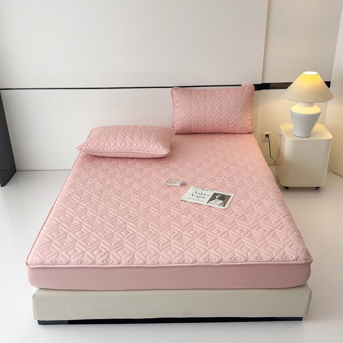 91家纺网 家纺一手货源 找家纺 云雀   2025新款舒适莱赛尔天丝夹棉床笠 菱格床笠-豆沙