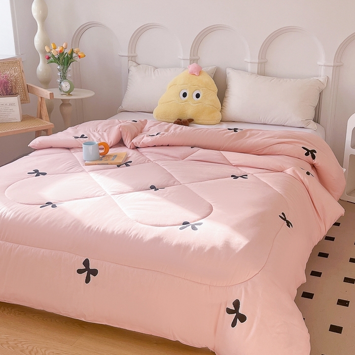 91家纺网 家纺一手货源 找家纺 百花王2025新款原棉大豆被被子被芯 蝴蝶结粉色