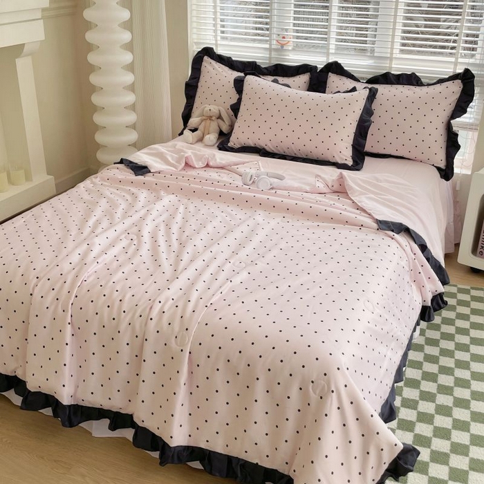 91家纺网 家纺一手货源 找家纺 绣女坊  2025新款水洗天丝夏被四件套 粉色圆点