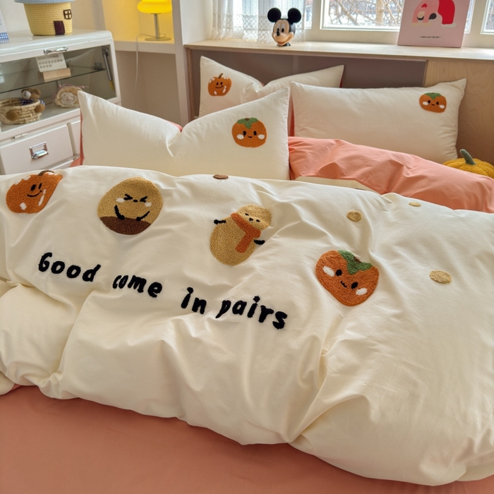 91家纺网 家纺一手货源 找家纺 如意朵2025新款全棉毛巾绣四件套 柿柿如意