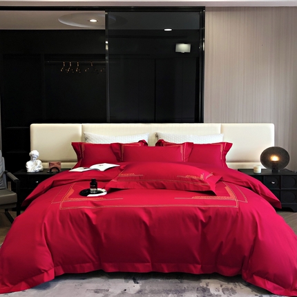 91家纺网 家纺一手货源 找家纺 （总）时亿家居 2025新款100支长绒棉婚庆系列四件套