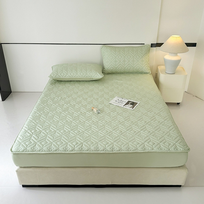 91家纺网 家纺一手货源 找家纺 云雀   2025新款舒适莱赛尔天丝夹棉床笠 菱格床笠-豆绿