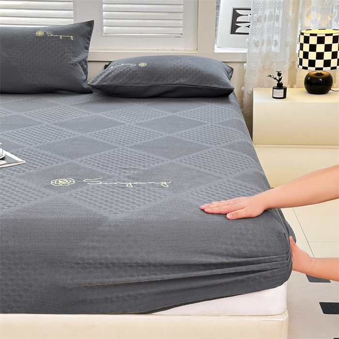 91家纺网 家纺一手货源 找家纺 曼町家居 2025新款全棉华夫格床笠 烟灰