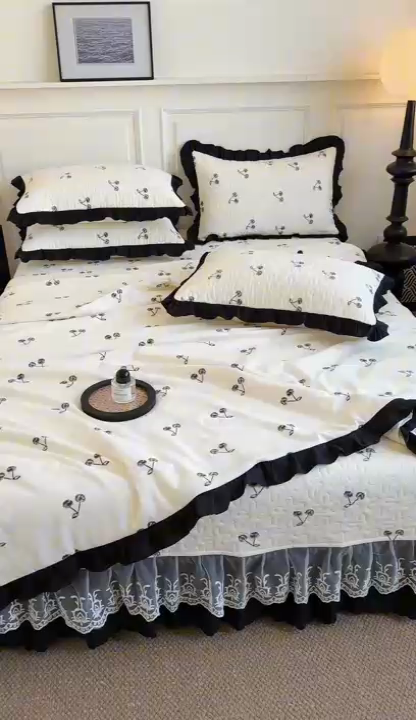 91家纺网 家纺一手货源 找家纺 绣女坊 2025新款夏被款床盖四件套 樱桃