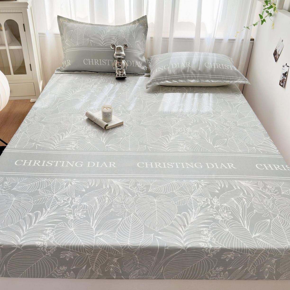 91家纺网 家纺一手货源 找家纺 乐居家纺 2025新款亲肤舒适活性印染水洗冰丝床笠 芳菲-灰