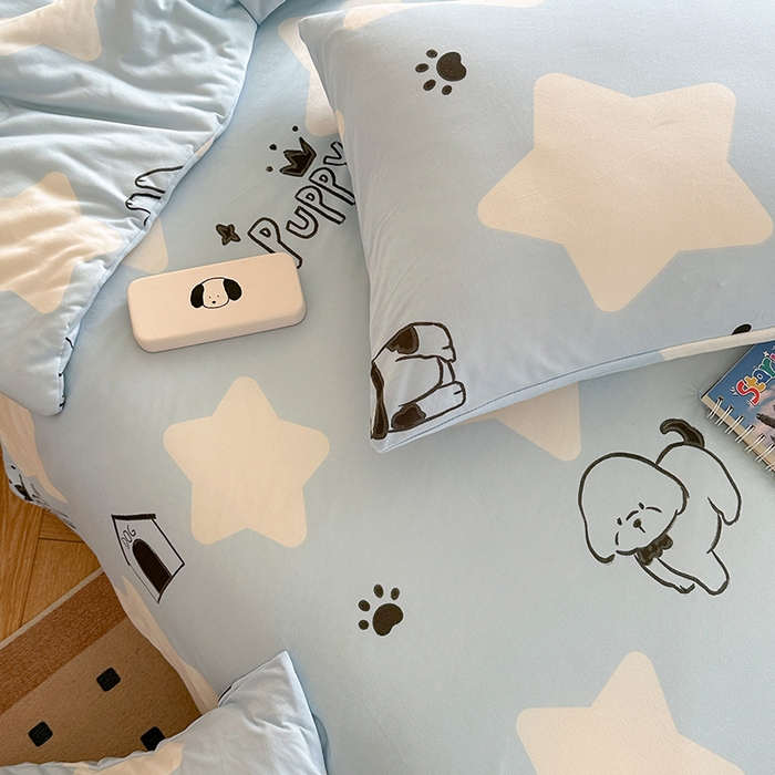 91家纺网 家纺一手货源 找家纺 麦伦家居 2025新款云柔针织棉大豆夏凉被 萌犬蓝