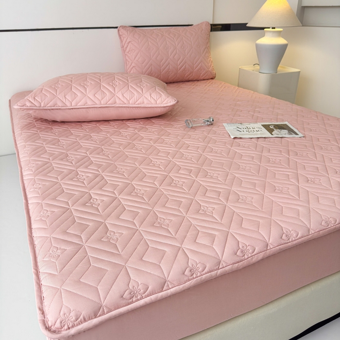 91家纺网 家纺一手货源 找家纺 云雀   2025新款舒适莱赛尔天丝夹棉床笠 菱格床笠-豆沙