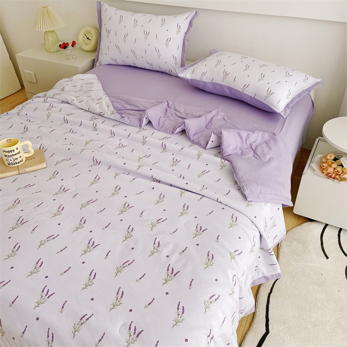 91家纺网 家纺一手货源 找家纺 南北家居 2025新款亲肤泡泡棉提花夏被 紫色香