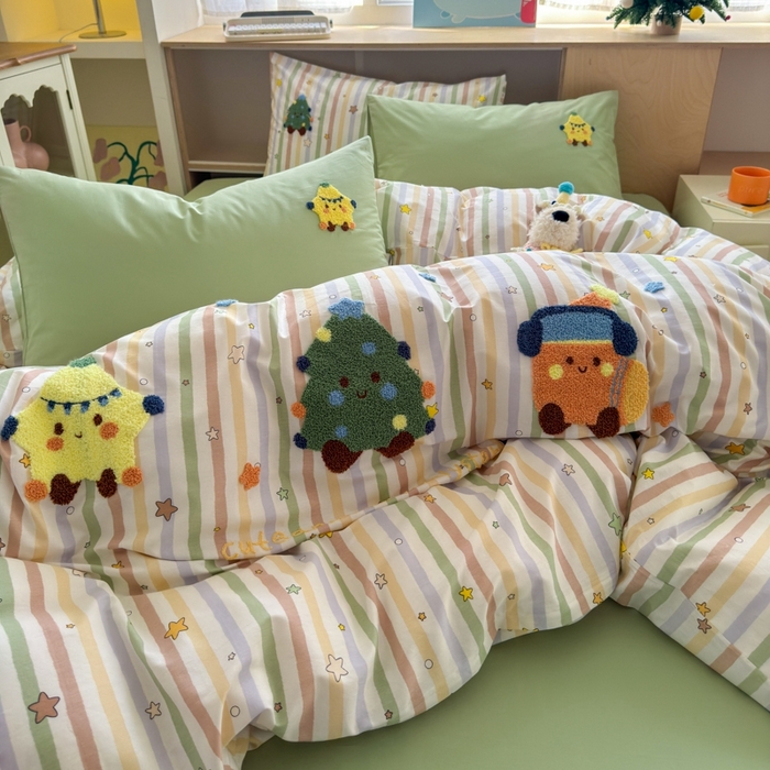 91家纺网 家纺一手货源 找家纺 （总）如意朵 2025新款13372全棉毛巾绣小清新四件套（专版花型）