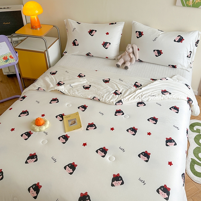 91家纺网 家纺一手货源 找家纺 麦伦家居 2025新款云柔针织棉大豆夏凉被 蝴蝶结女孩