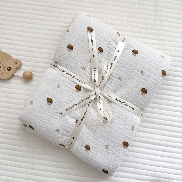 91家纺网 家纺一手货源 找家纺 BOSS 2025新款全棉纯棉皱皱纱儿童盖毯夏被  幼儿园夏被夏凉被空调被 小蘑菇