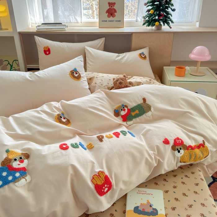 91家纺网 家纺一手货源 找家纺 如意朵2025新款全棉毛巾绣四件套 小伙伴