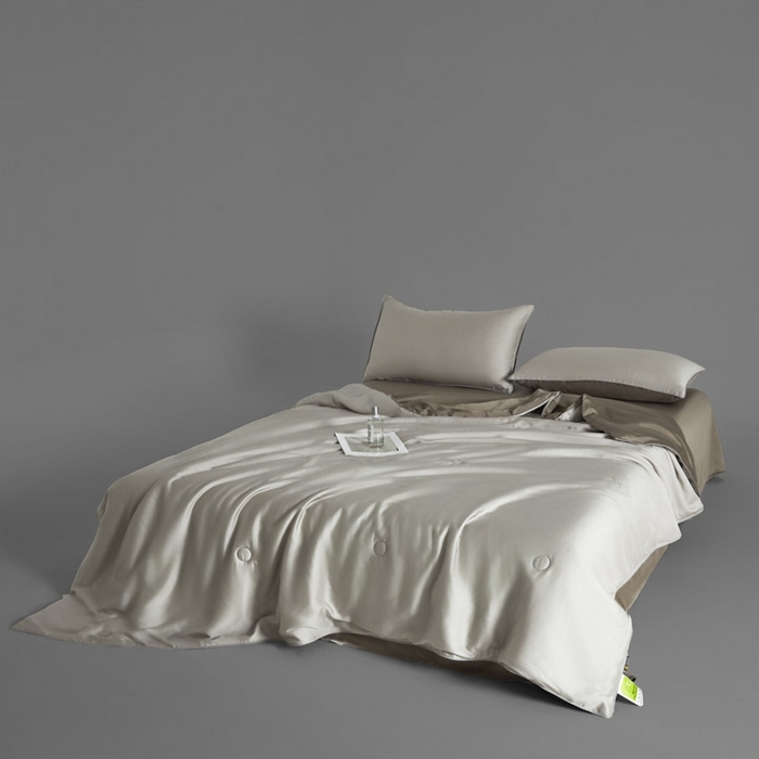 91家纺网 家纺一手货源 找家纺 AB家纺2025新品A类莱赛尔双拼50天丝空调夏被四件套 巴黎灰-古铜棕