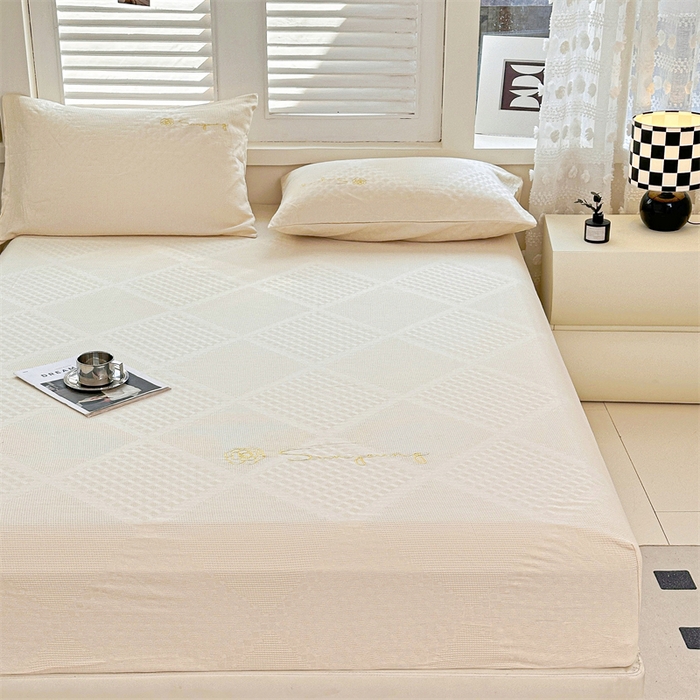 91家纺网 家纺一手货源 找家纺 曼町家居 2025新款全棉华夫格床笠 珍珠白