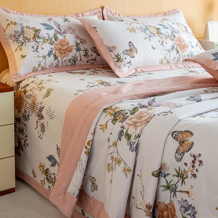 91家纺网 家纺一手货源 找家纺 晨晨家纺2025新款双面全棉床盖款三件套 兰芷