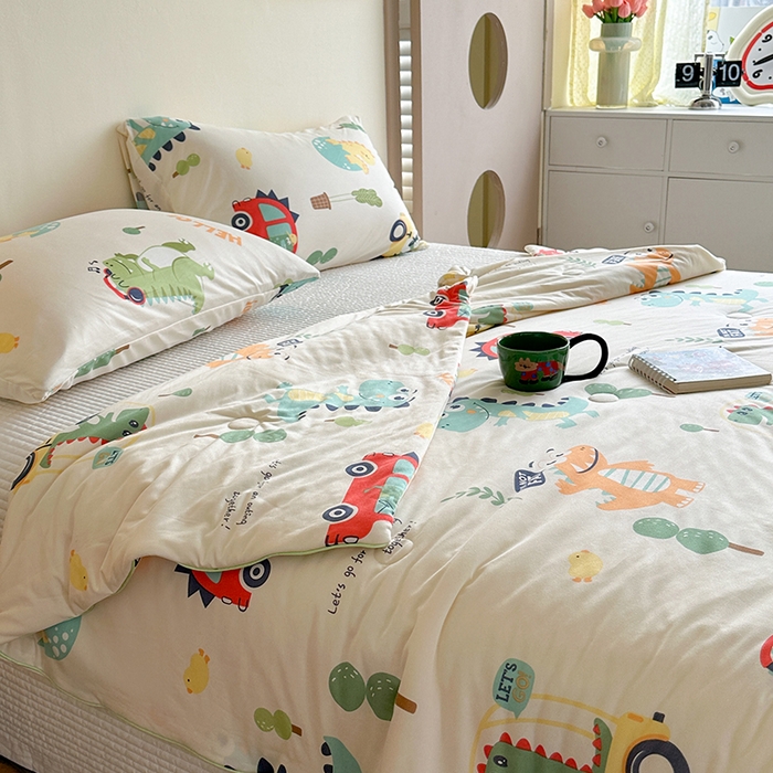 91家纺网 家纺一手货源 找家纺 麦伦家居 2025新款云柔针织棉大豆夏凉被 汽车恐龙