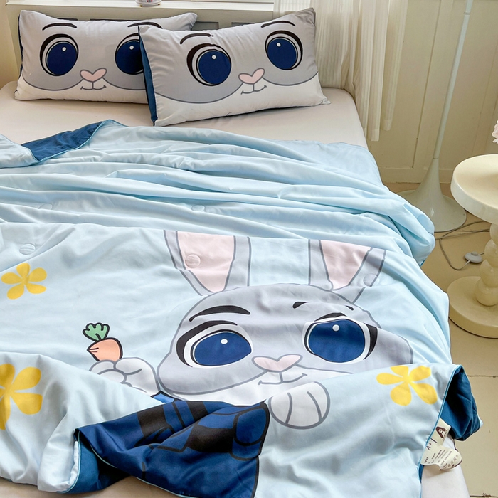 91家纺网 家纺一手货源 找家纺 海岛哥哥 2025新款水洗棉大版卡通夏被 萌萌兔子