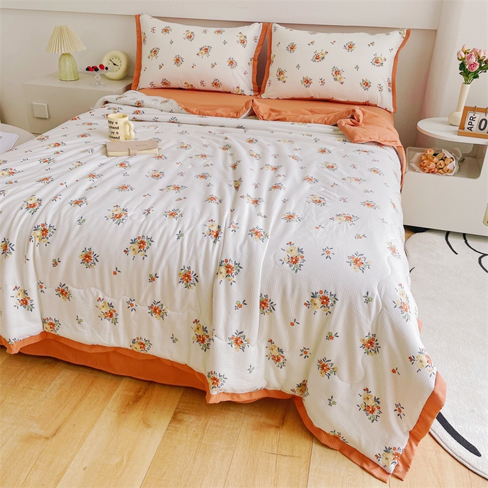 91家纺网 家纺一手货源 找家纺 南北家居 2025新款亲肤泡泡棉提花夏被 夕颜花簇