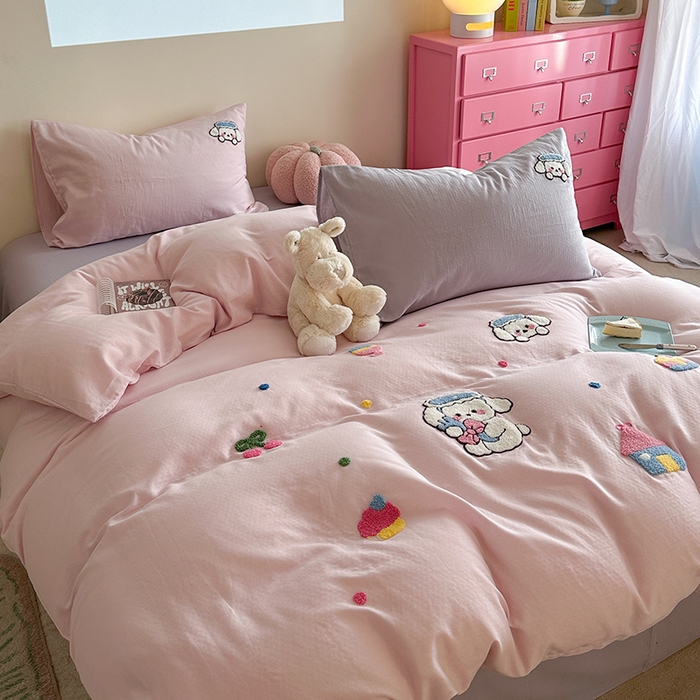 91家纺网 家纺一手货源 找家纺 TT.one 塔塔家居 2025新款全棉双层纱毛巾绣萌宠系列四件套 朵拉公主