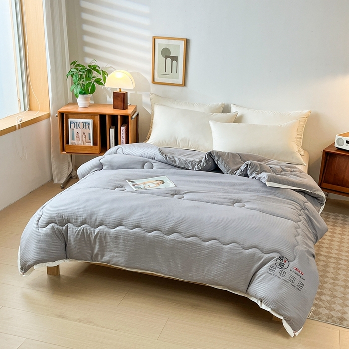 91家纺网 家纺一手货源 找家纺 百花王2025新款泡泡棉纯色简约升级款大豆被子被芯 原棉大豆被泡泡升级款 -灰色