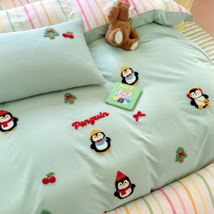 91家纺网 家纺一手货源 找家纺 如意朵2025新款全棉毛巾绣四件套 小企鹅