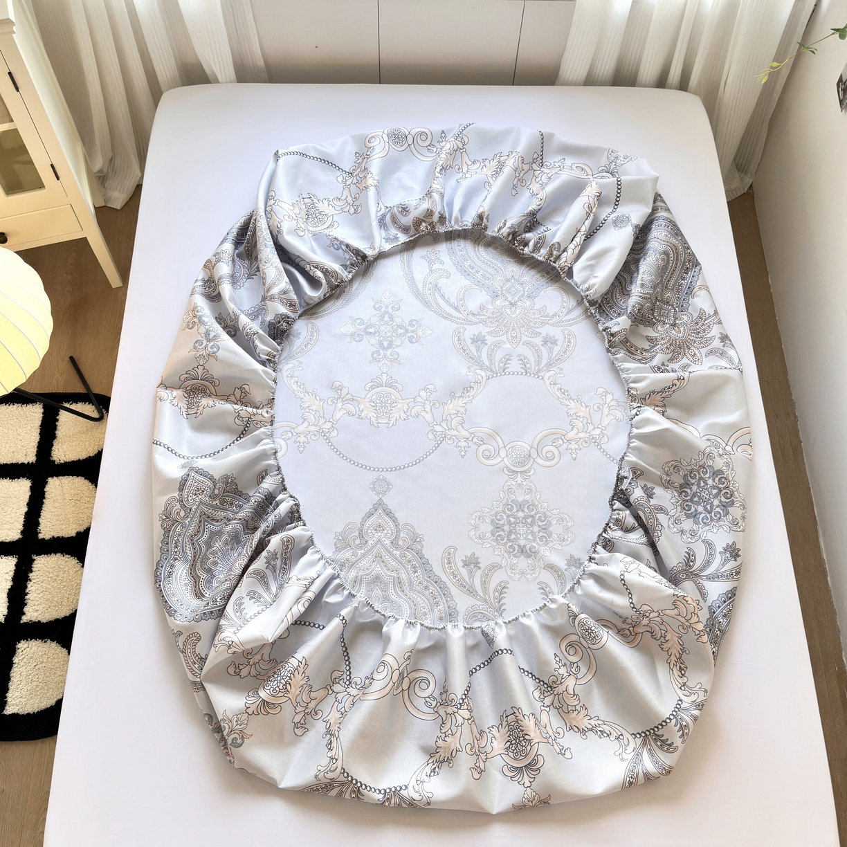 91家纺网 家纺一手货源 找家纺 乐居家纺 2025新款亲肤舒适活性印染水洗冰丝床笠 古色古香