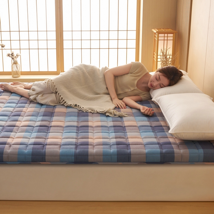 91家纺网 家纺一手货源 找家纺 锦丝钰床垫 2025新款色织水洗棉棉花床垫 彩格