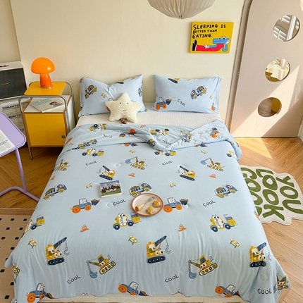 91家纺网 家纺一手货源 找家纺 麦伦家居 2025新款云柔针织棉大豆夏凉被 工程车