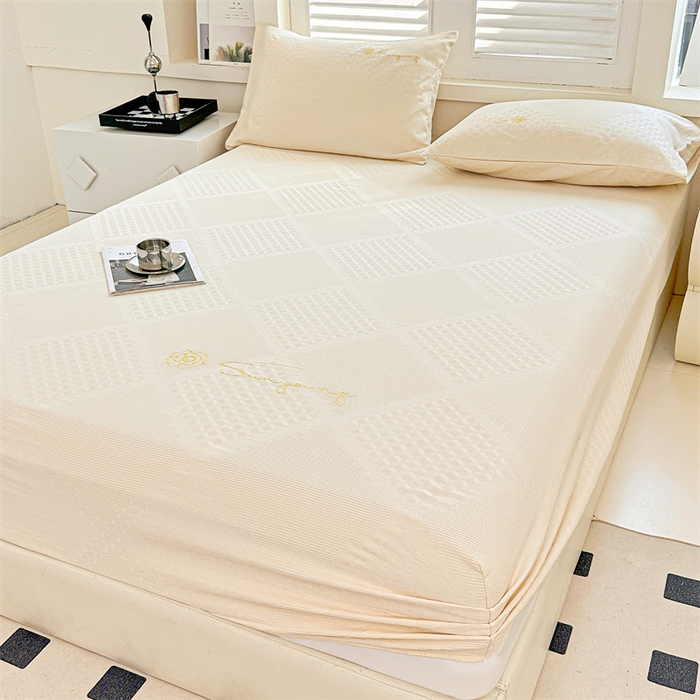 91家纺网 家纺一手货源 找家纺 曼町家居 2025新款全棉华夫格床笠 珍珠白