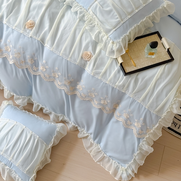 91家纺网 家纺一手货源 找家纺 狂想家 2025高定蕾丝糯小棉安妮系列四件套 晴空兰