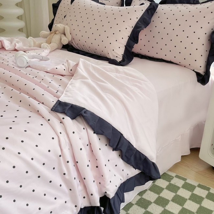 91家纺网 家纺一手货源 找家纺 绣女坊  2025新款水洗天丝夏被四件套 粉色圆点