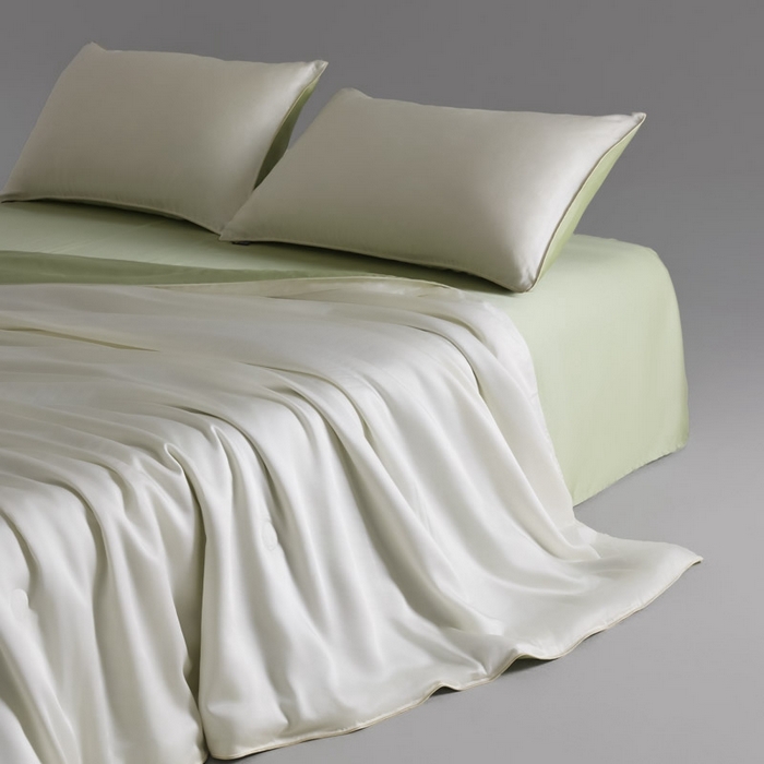 91家纺网 家纺一手货源 找家纺 AB家纺2025新品A类莱赛尔双拼50天丝空调夏被四件套 珍珠白-梨花黄