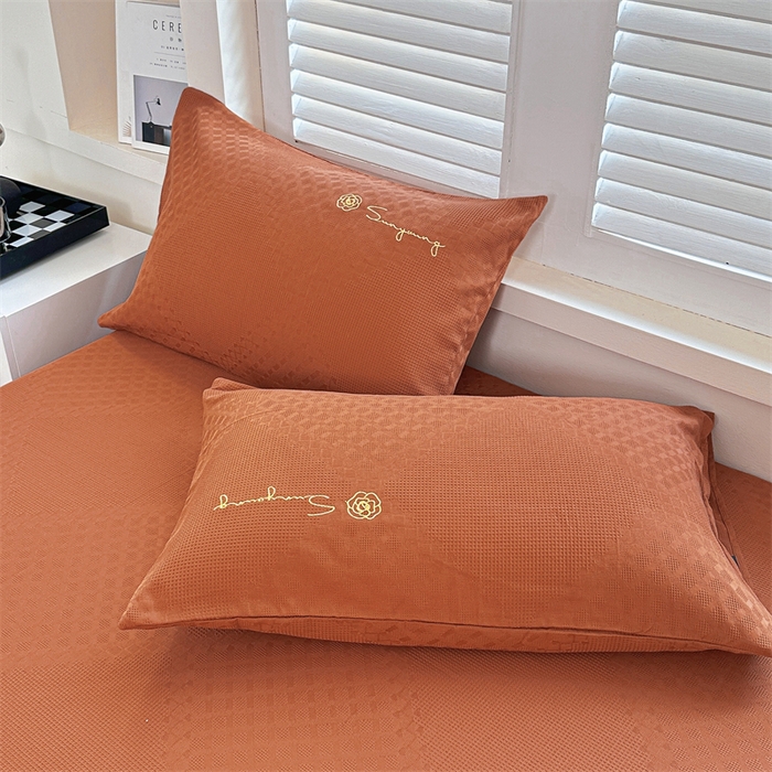 91家纺网 家纺一手货源 找家纺 曼町家居 2025新款全棉华夫格床笠 丁香棕