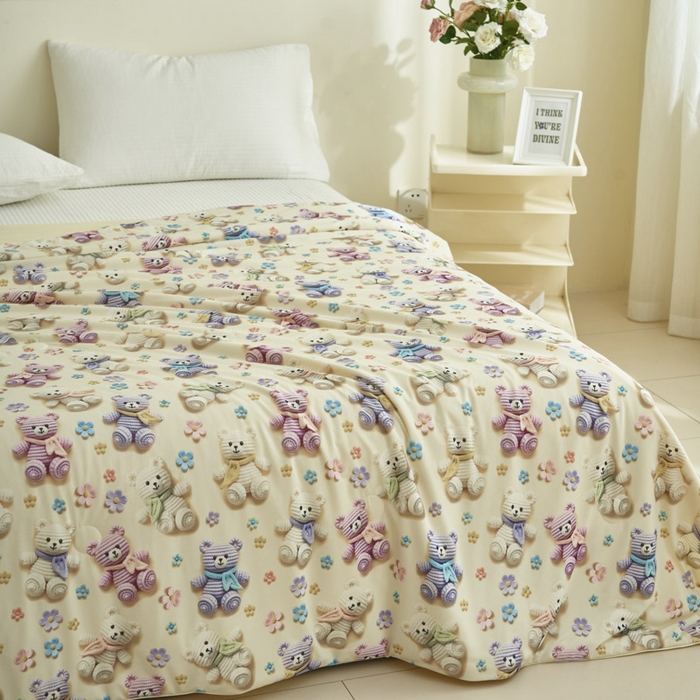 91家纺网 家纺一手货源 找家纺 子由家居 2025新款5D凉感大豆夏被 5D-可爱毛线熊