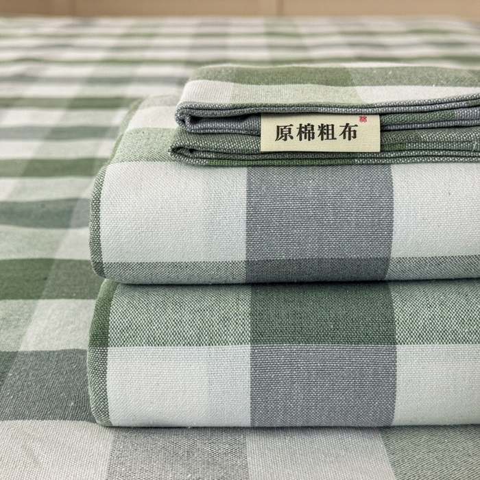 91家纺网 家纺一手货源 找家纺 金泰莱 2025新款色织老粗布床单老粗布凉席三件套 森眸