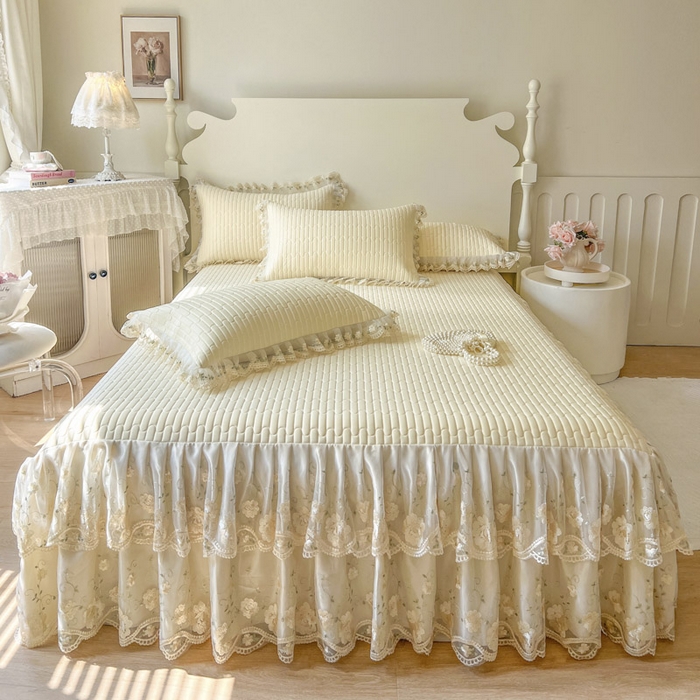 91家纺网 家纺一手货源 找家纺 恋尚 2025新款乳胶凉感床笠裙-甜朵【控价170起】 甜朵-奶黄