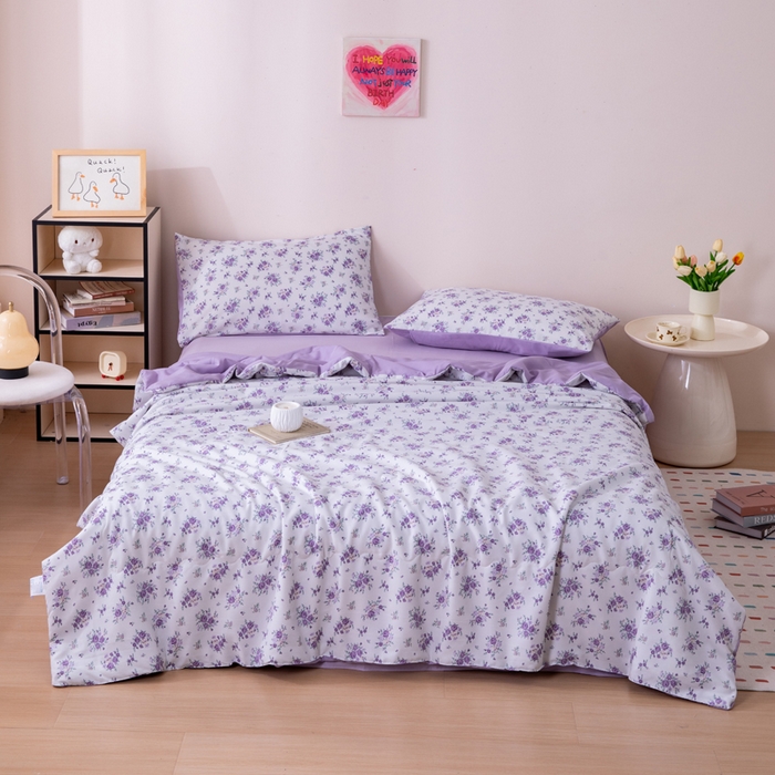 91家纺网 家纺一手货源 找家纺 南北家居 2025新款针织棉双层纱夏被四件套 芬芳物语