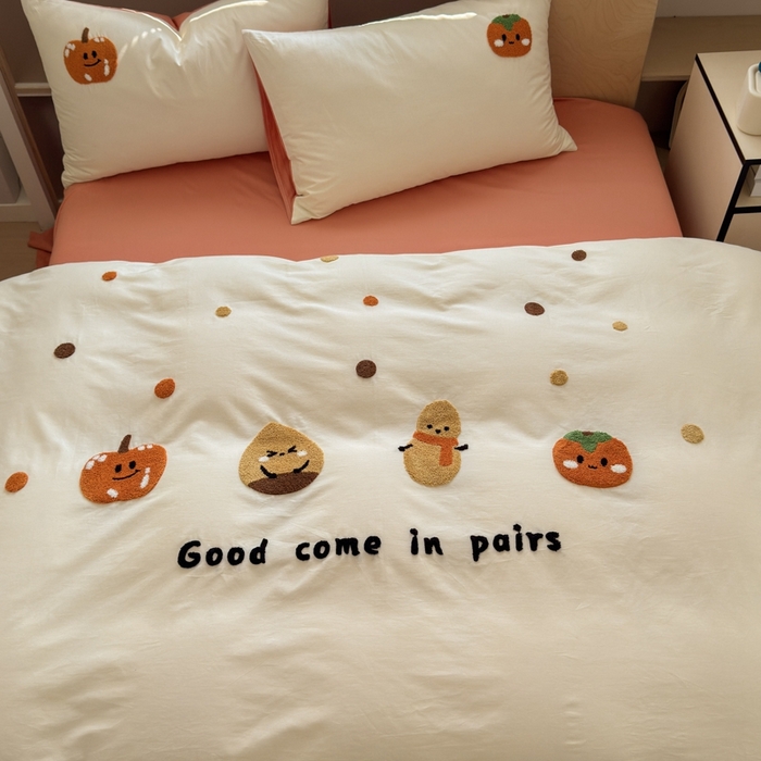 91家纺网 家纺一手货源 找家纺 如意朵2025新款全棉毛巾绣四件套 柿柿如意