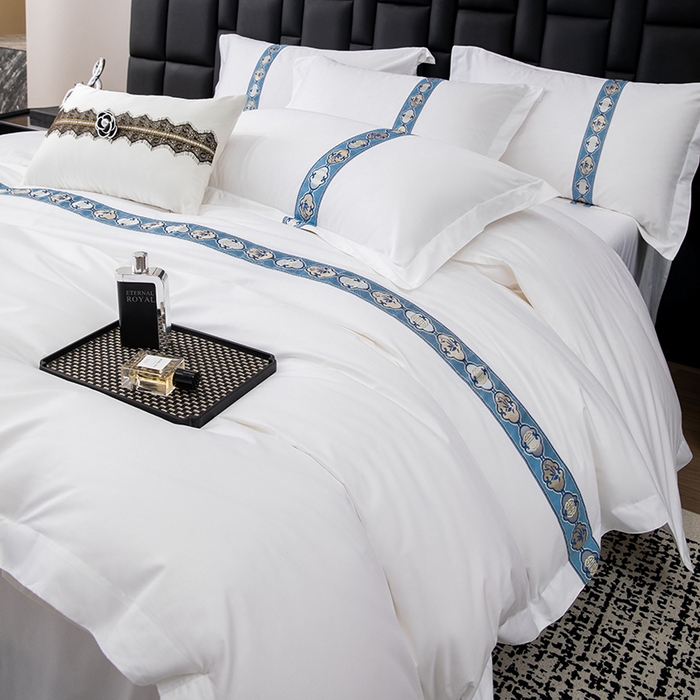 91家纺网 家纺一手货源 找家纺 优必恩 2025新款高支高密民宿酒店织带款四件套套件 暖心