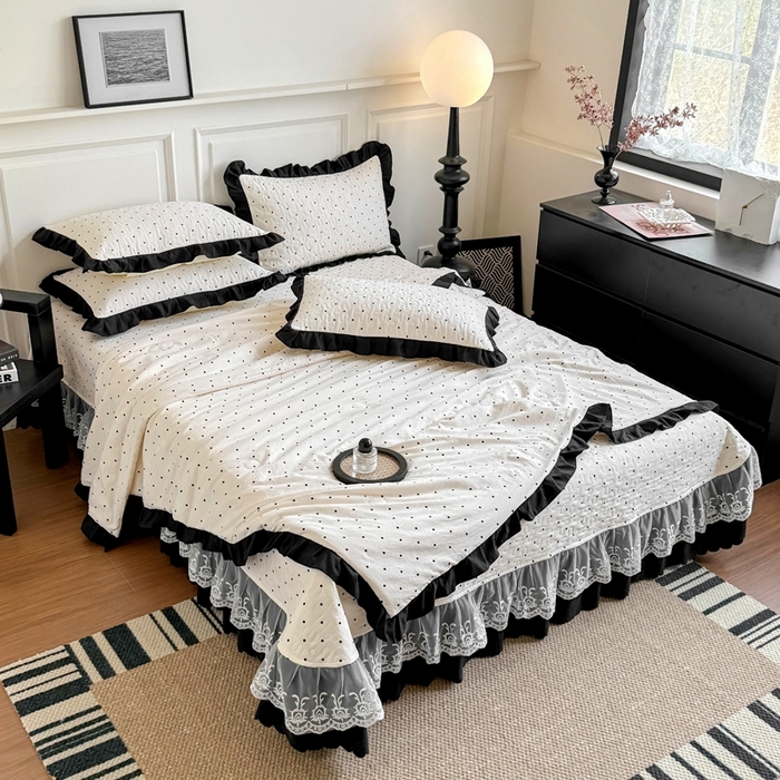 91家纺网 家纺一手货源 找家纺 绣女坊 2025新款夏被款床盖四件套 波点