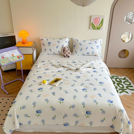 麦伦家居 2025新款云柔针织棉大豆夏凉被 蓝郁金香