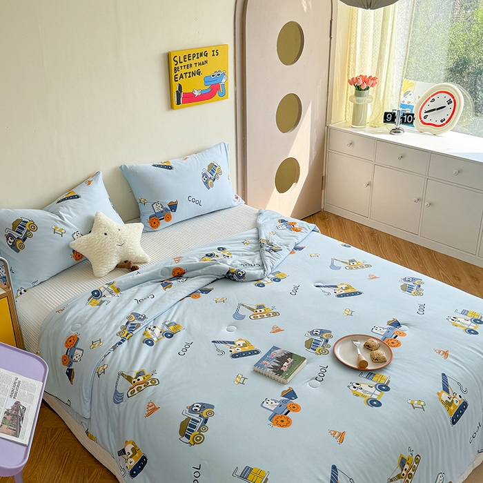 91家纺网 家纺一手货源 找家纺 麦伦家居 2025新款云柔针织棉大豆夏凉被 工程车