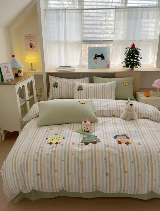 91家纺网 家纺一手货源 找家纺 （总）如意朵 2025新款13372全棉毛巾绣小清新四件套（专版花型）