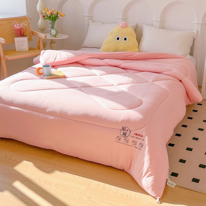 91家纺网 家纺一手货源 找家纺 百花王2025新款原棉大豆被被子被芯 粉色