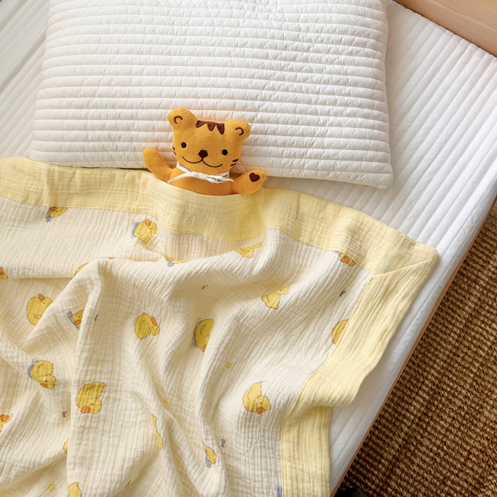 91家纺网 家纺一手货源 找家纺 BOSS 2025新款全棉纯棉皱皱纱儿童盖毯夏被  幼儿园夏被夏凉被空调被 柠檬鸭