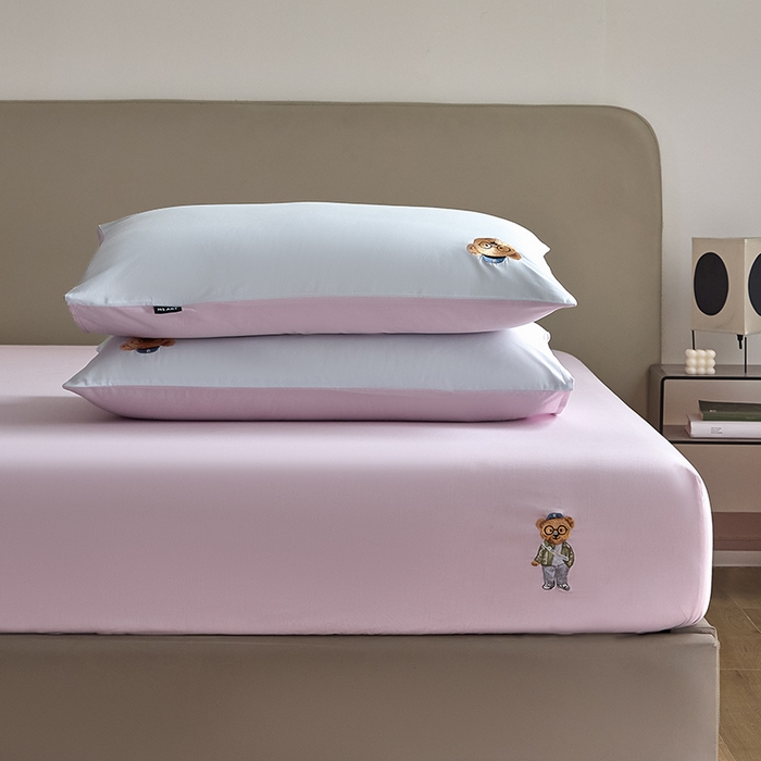 91家纺网 家纺一手货源 找家纺 禾时 2025新款A类全棉卡通小熊刺绣床笠床套床罩床垫保护套 贝尔熊-紫