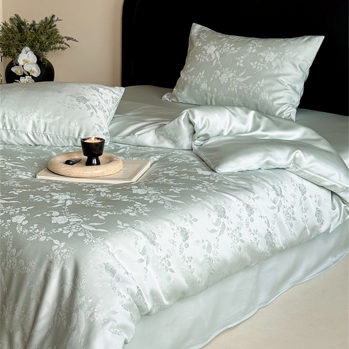 91家纺网 家纺一手货源 找家纺 FORTWO2025新款60支兰精天丝浮雕提花四件套		 满庭芳