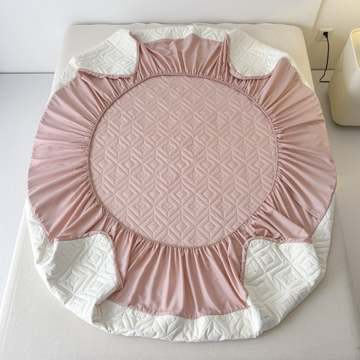 91家纺网 家纺一手货源 找家纺 云雀   2025新款舒适莱赛尔天丝夹棉床笠 菱格床笠-豆沙