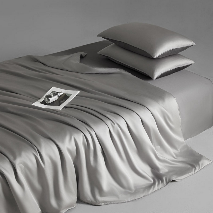 91家纺网 家纺一手货源 找家纺 AB家纺2025新品A类莱赛尔双拼50天丝空调夏被四件套 烟灰-摩登灰